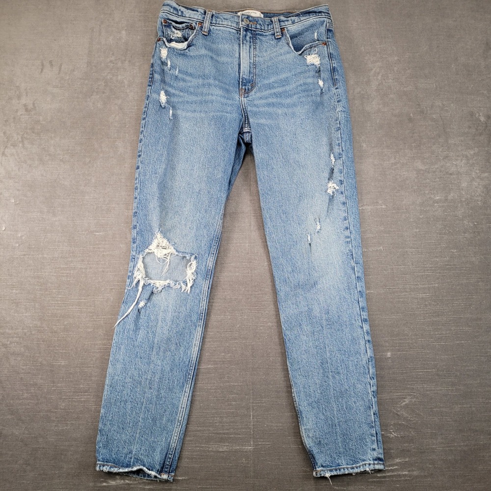 Abercrombie & Fitch The Skinny High Rise Distressed Blue Jeans Womens 31 12L